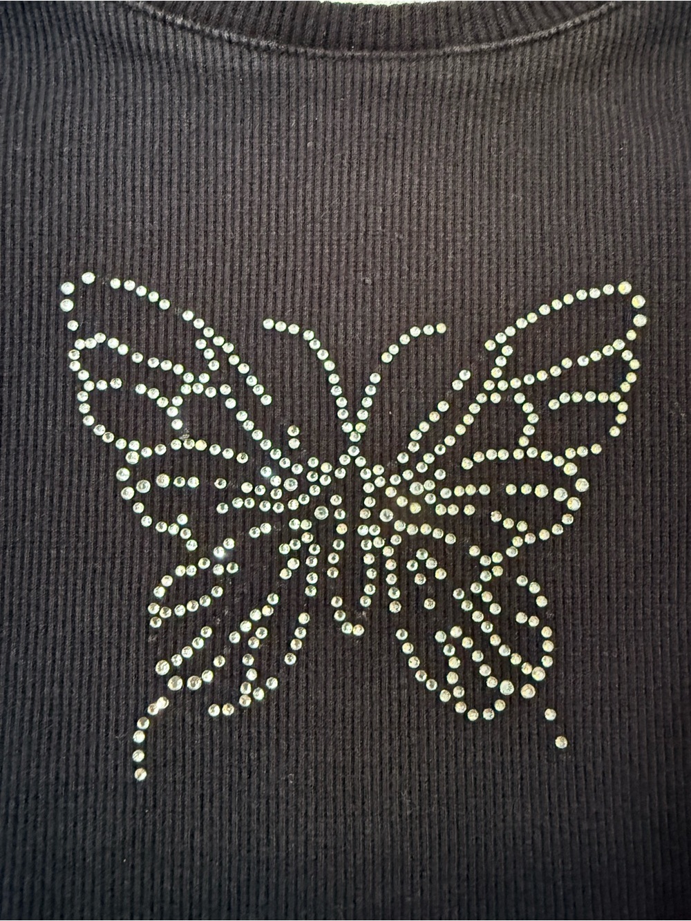 💫10/$25 • Zara Ribbed Butterfly Rhinestone Long Sleeve Top - Picture 2 of 3
